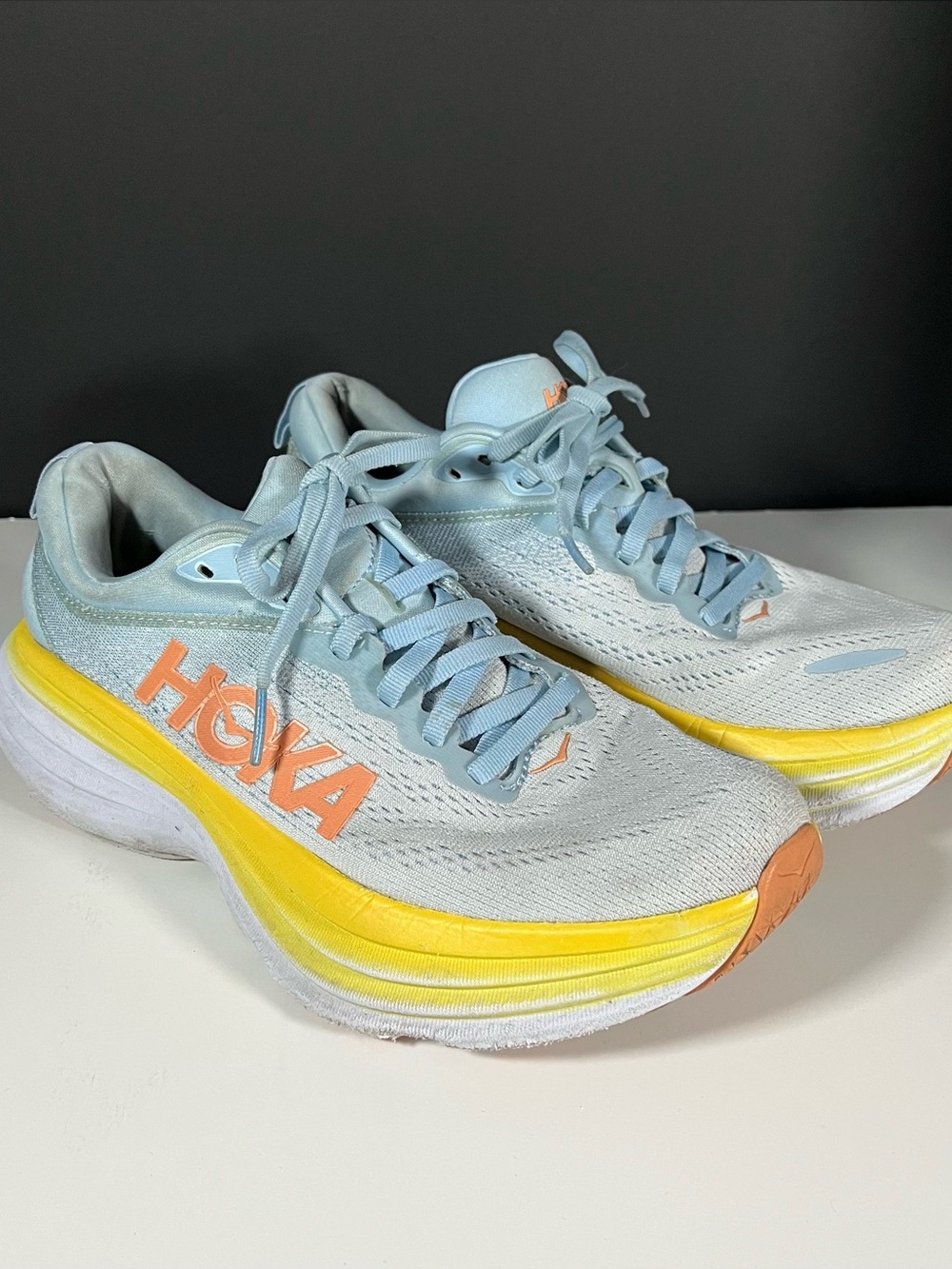 Hoka Women's Running Shoes in Light Blue, Yellow & Coral